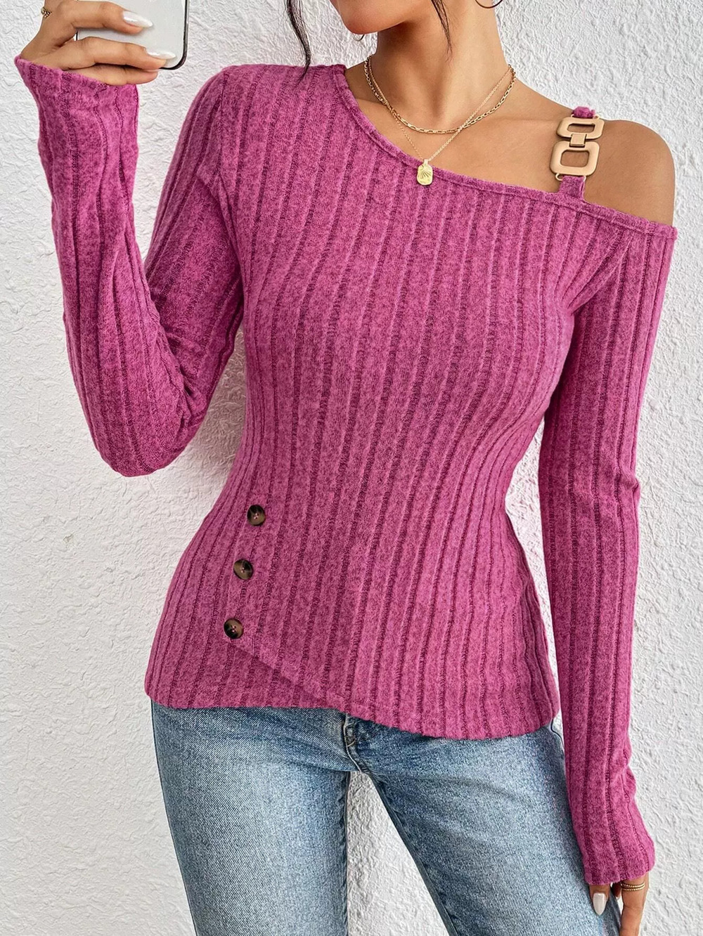 Zara Fall Solid Casual Off Shoulder Asymmetric Hem Top